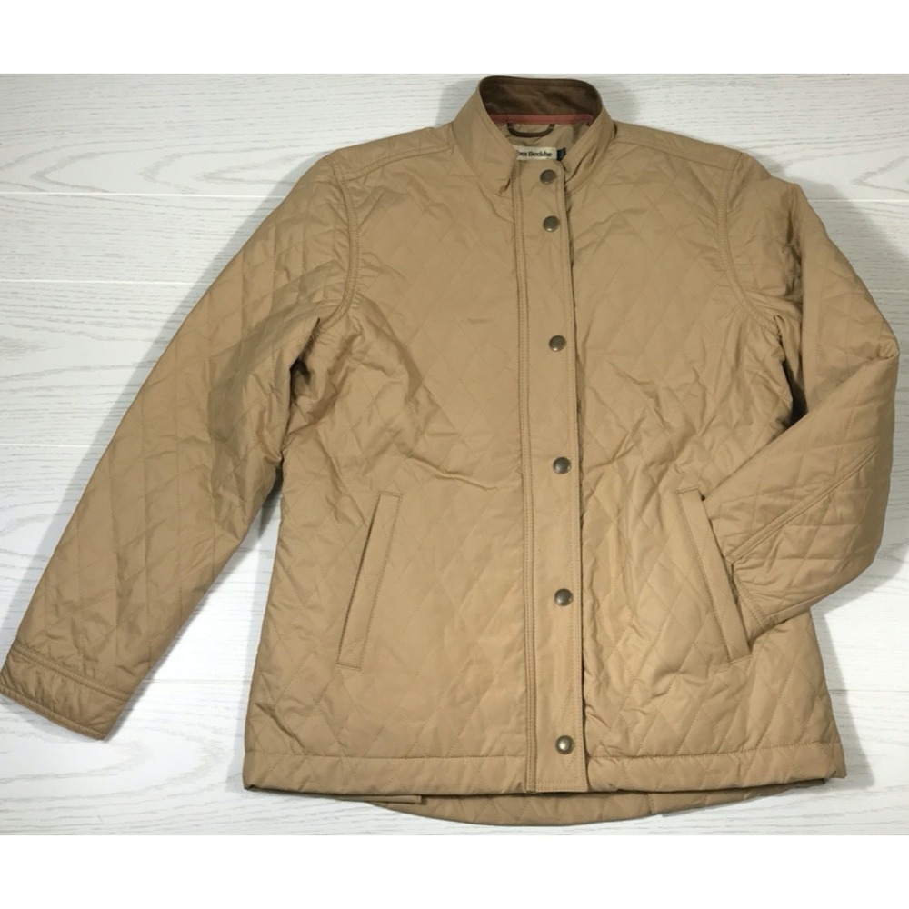 Tom Beckbe Camden Quilted Jacket Women Large Brown Button Snap Zip Inside Pocket